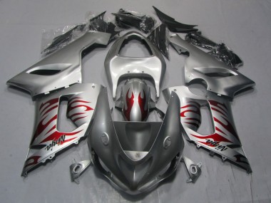 Argent Rouge Flamme Ninja Carénage Kawasaki ZX6R 2005-2006