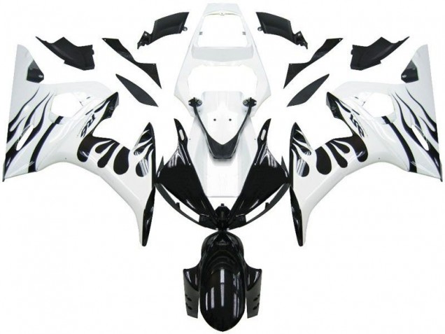 Blanc Flamme Noir Carénage Yamaha R6 2003-2005 Blanc Flamme Noir Carénage Yamaha R6 2003-2005