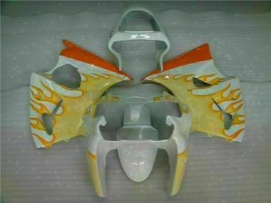 Blanc Jaune Flamme Carénage Kawasaki ZX6R 2000-2002