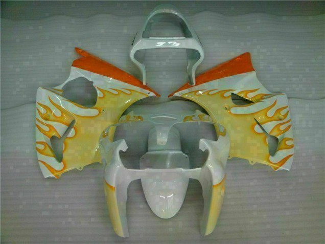 Blanc Jaune Flamme Carénage Kawasaki ZX6R 2000-2002