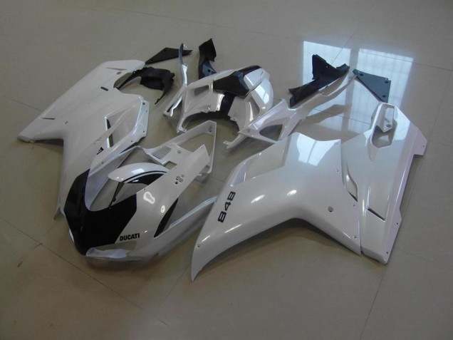 Blanc Nacré Noir Bande Carénage Ducati 848 1098 1198 2007-2014 Blanc Nacré Noir Bande Carénage Ducati 848 1098 1198 2007-2014
