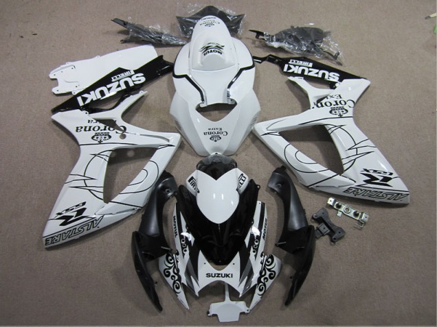 Blanc Noir Corona Extra Carénage Suzuki GSXR 600 K6 2006-2007 Blanc Noir Corona Extra Carénage Suzuki GSXR 600 K6 2006-2007