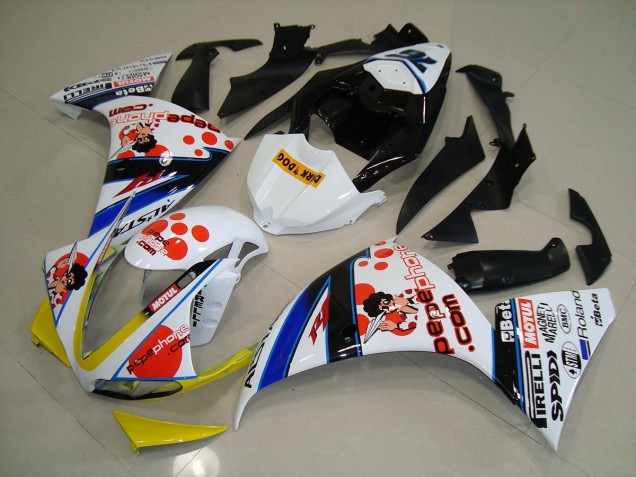 Blanc Noir Pepe Phone Carénage Yamaha R1 2012-2014 Blanc Noir Pepe Phone Carénage Yamaha R1 2012-2014