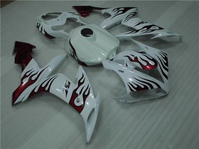 Blanc Rouge Flamme Carénage Yamaha R1 2004-2006 Blanc Rouge Flamme Carénage Yamaha R1 2004-2006