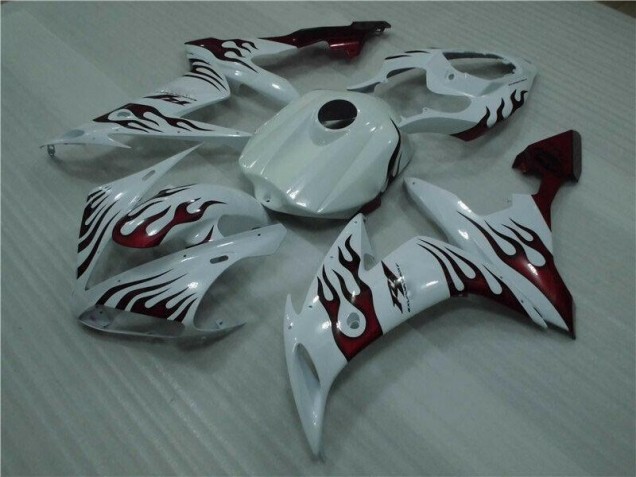 Blanc Rouge Flamme Carénage Yamaha R1 2004-2006 Blanc Rouge Flamme Carénage Yamaha R1 2004-2006
