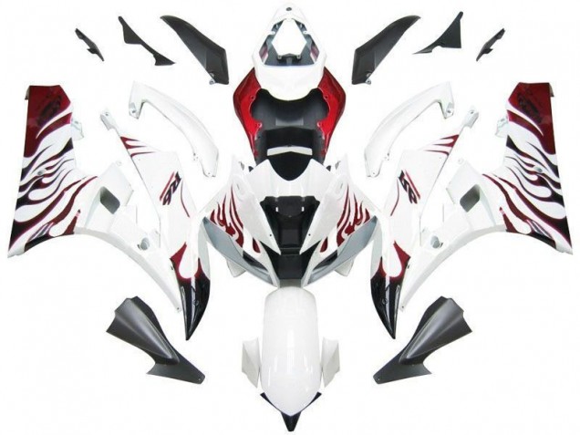 Blanc Rouge Flamme Carénage Yamaha R6 2006-2007 Blanc Rouge Flamme Carénage Yamaha R6 2006-2007