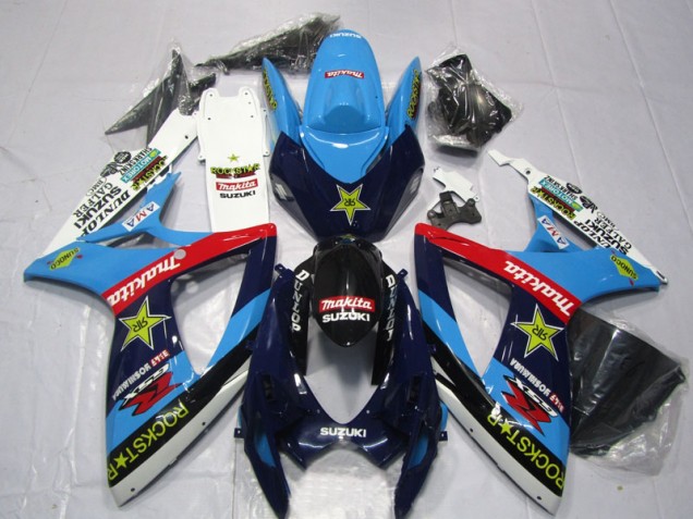 Bleu Blanc Rockstar Makita Carénage Suzuki GSXR 600 K6 2006-2007 Bleu Blanc Rockstar Makita Carénage Suzuki GSXR 600 K6 2006-2007