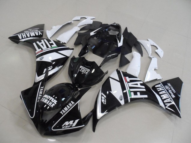 Noir Blanc Fiat Carénages Yamaha R1 2012-2014 Noir Blanc Fiat Carénages Yamaha R1 2012-2014