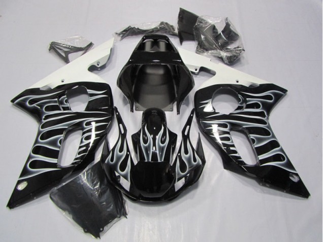 Noir Blanc Flamme Carénage Yamaha R6 1998-2002 Noir Blanc Flamme Carénage Yamaha R6 1998-2002