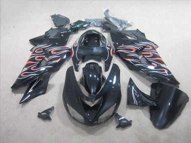 Noir Blanc Rouge Flamme Carénage Kawasaki ZX10R 2006-2007
