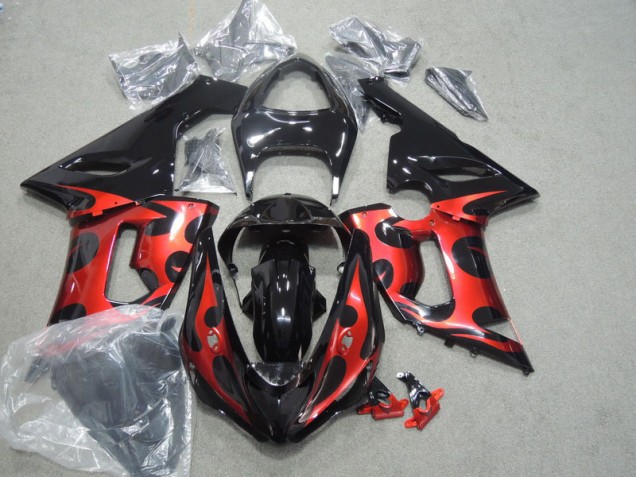 Noir Rouge Carénage Kawasaki ZX6R 2005-2006 Noir Rouge Carénage Kawasaki ZX6R 2005-2006