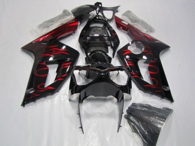 Noir Rouge Flamme Carénage Kawasaki ZX6R 2003-2004