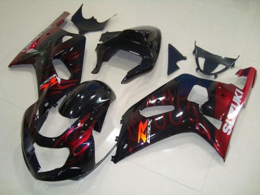 Noir Rouge Flamme Carénage Suzuki GSXR 750 K1 K2 K3 2001-2003
