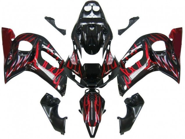 Noir Rouge Flamme Carénage Yamaha R6 1998-2002 Noir Rouge Flamme Carénage Yamaha R6 1998-2002