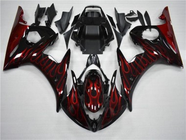 Noir Rouge Flamme Carénage Yamaha R6 2003-2005