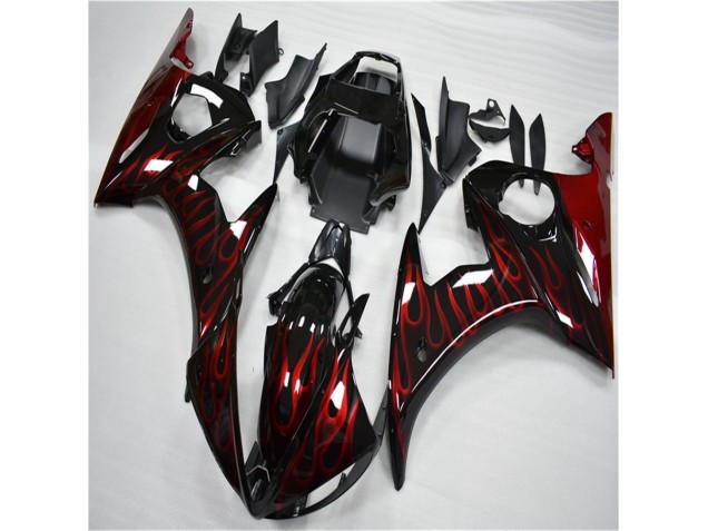 Noir Rouge Flamme Carénage Yamaha R6 2003-2005 Noir Rouge Flamme Carénage Yamaha R6 2003-2005
