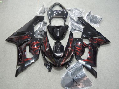 Noir Rouge Flamme Carénages Kawasaki ZX6R 2005-2006