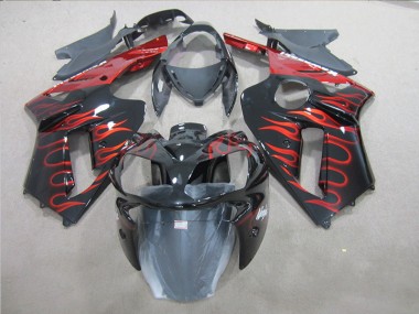 Noir Rouge Flamme Carénages Kawasaki ZX6R 2007-2008