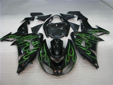 Noir Vert Flamme Carénage Kawasaki ZX10R 2006-2007