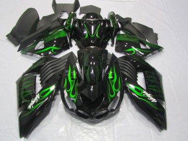 Noir Vert Flamme Ninja Carénage Kawasaki ZX14R ZZR 1400 2006-2011