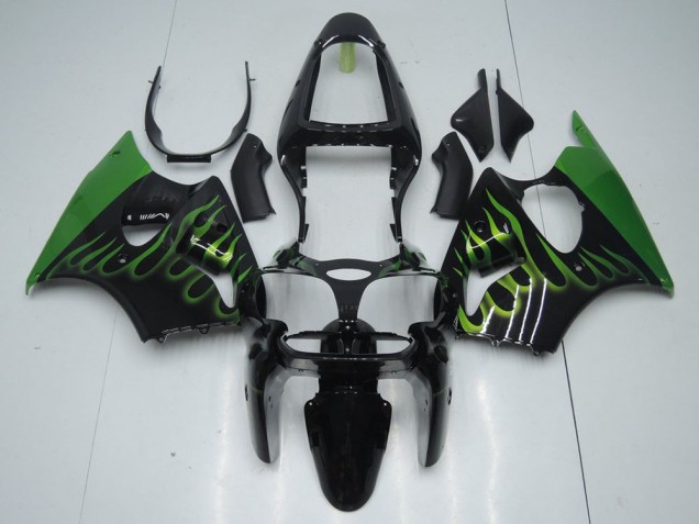 Noir avec Vert Flamme Carénage Kawasaki ZX6R 2000-2002 Noir avec Vert Flamme Carénage Kawasaki ZX6R 2000-2002