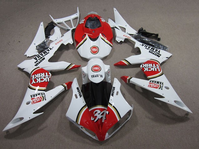Rouge Blanc Lucky Strike Carénage Yamaha R6 2008-2016 Rouge Blanc Lucky Strike Carénage Yamaha R6 2008-2016