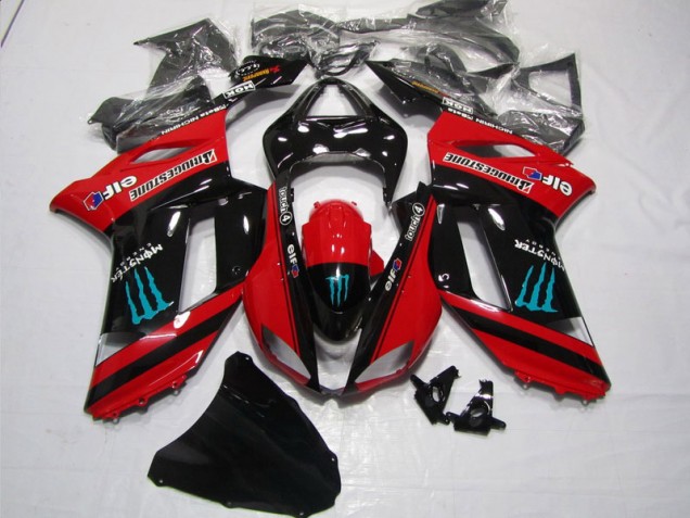 Rouge Noir Monster Carénage Kawasaki ZX6R 2007-2008 Rouge Noir Monster Carénage Kawasaki ZX6R 2007-2008