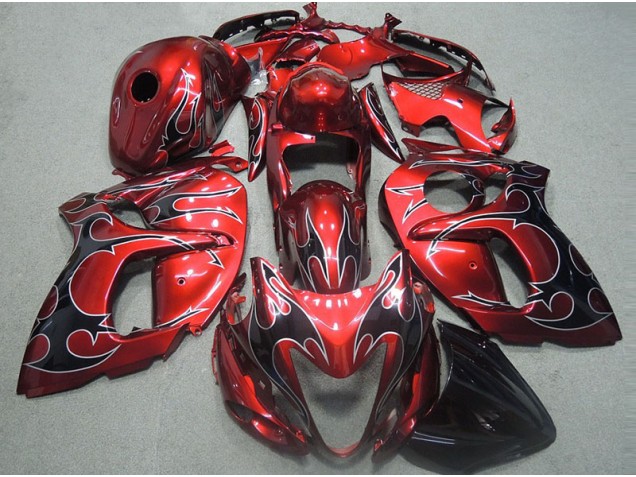 Rouge avec Noir Flamme Carénage Suzuki GSXR 1300 Hayabusa 1996-2007 Rouge avec Noir Flamme Carénage Suzuki GSXR 1300 Hayabusa 1996-2007